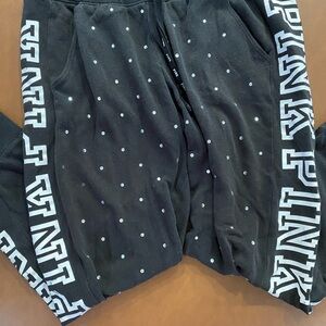 PINK Victoria's Secret Black and White Track Pants with Geometric Design